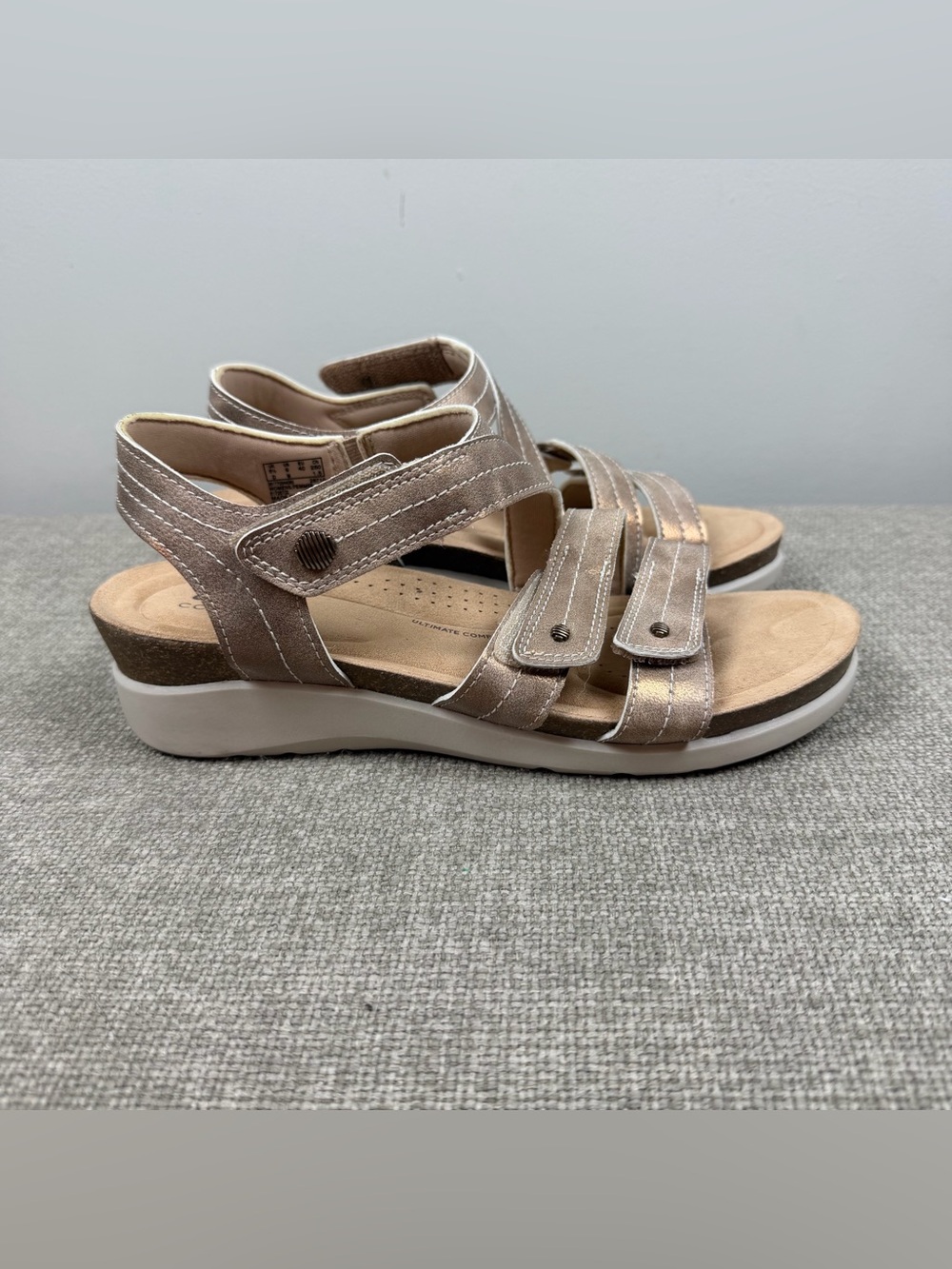 CLARKS CALENNE CLARA WEDGE Comfort Metallic Bronze Open Toe SANDALS Women’s 9